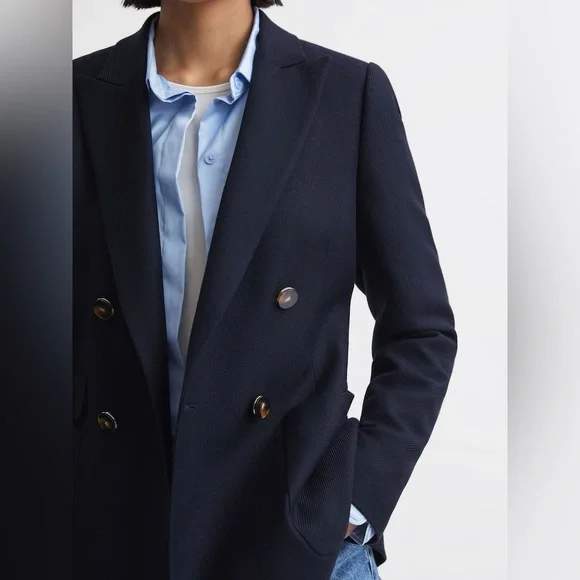 Reiss Larsson navy double breasted twill blazer - Picture 5 of 16